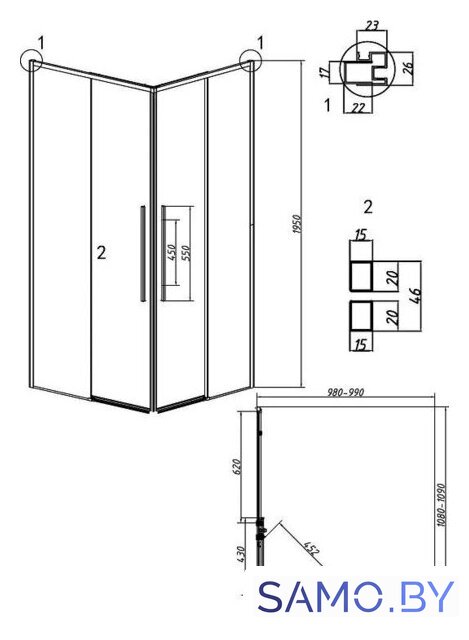 Душевой уголок Grossman Galaxy 100x100x195 300.K33.01.1110.32.00 (золото сатин/прозрачное стекло) - Изображение №10 — Интернет-магазин samo.by