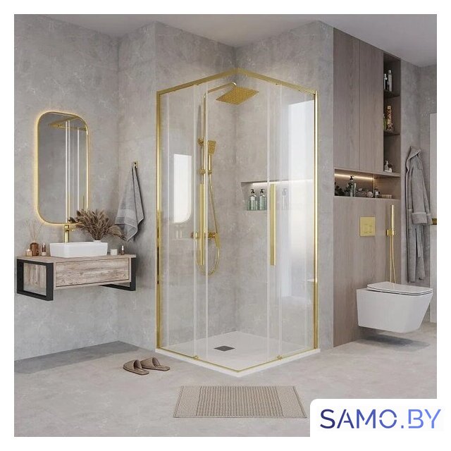 Душевой уголок Grossman Galaxy 100x100x195 300.K33.01.1110.32.00 (золото сатин/прозрачное стекло) - Изображение №8 — Интернет-магазин samo.by