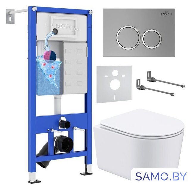 Унитаз подвесной Roxen Simple Compact в комплекте с инсталляцией StounFix Dual Fresh 6 в 1 915792 (кнопка: хром матовый) - Изображение №1 — Интернет-магазин samo.by