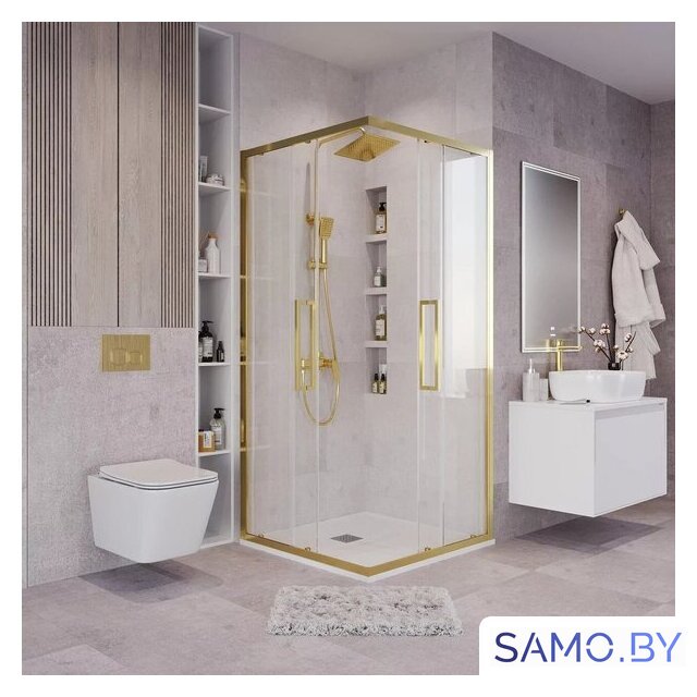 Душевой уголок Grossman Cosmo 80x80x195 300.K33.02.8080.32.00 (золото сатин/прозрачное стекло) - Изображение №8 — Интернет-магазин samo.by