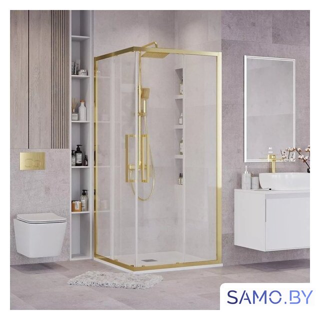 Душевой уголок Grossman Cosmo 80x80x195 300.K33.02.8080.32.00 (золото сатин/прозрачное стекло) - Изображение №7 — Интернет-магазин samo.by
