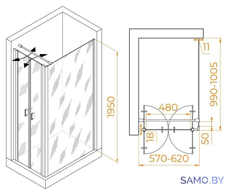 Душевой уголок RGW PA-144B (PA-104B+Z-050-2B+O-104B) 060814460-014 60x100 (черный/прозрачное стекло) - Изображение №2 — Интернет-магазин samo.by