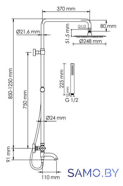 Душевая система  Wasserkraft A288.258.217.BM Thermo - Изображение №3 — Интернет-магазин samo.by