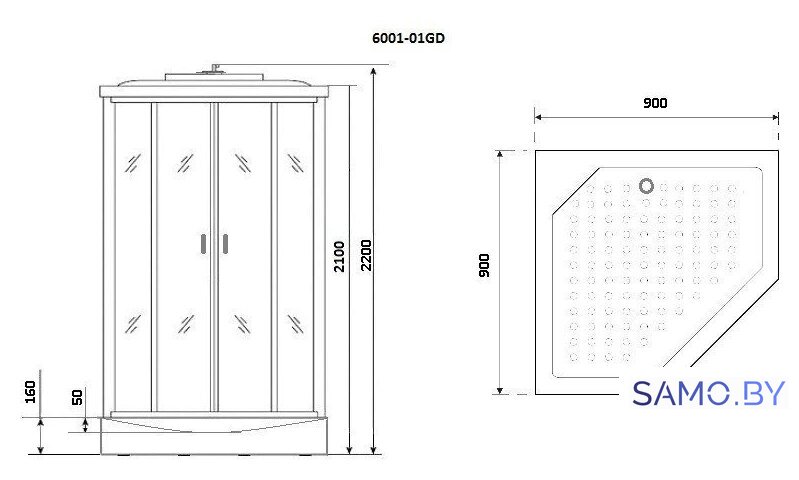 Душевая кабина Niagara NG-6001-01GD 90x90x220 (прозрачное стекло) - Изображение №3 — Интернет-магазин samo.by