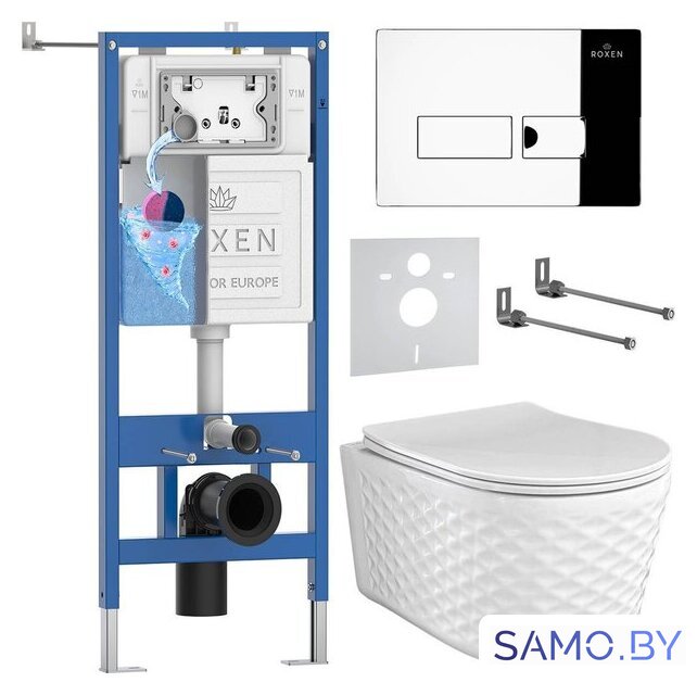 Унитаз подвесной Roxen Vine Tornado в комплекте с инсталляцией StounFix Dual Fresh 6 в 1 979002 (кнопка: хром глянцевый) - Изображение №1 — Интернет-магазин samo.by