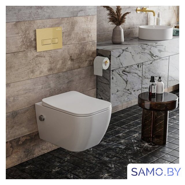 Унитаз подвесной Roxen Cube bidet в комплекте с инсталляцией StounFix Dual Fresh 6 в 1 968095 (кнопка: брашированное золото) - Изображение №9 — Интернет-магазин samo.by