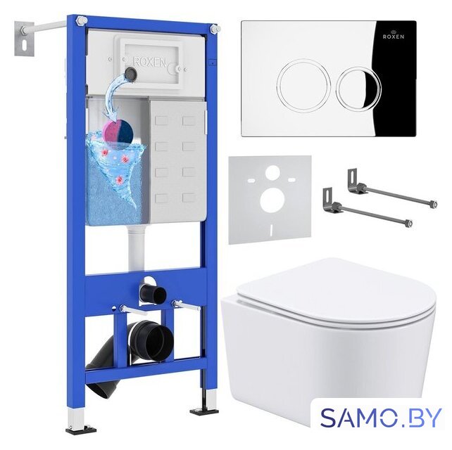 Унитаз подвесной Roxen Simple Compact в комплекте с инсталляцией StounFix Dual Fresh 6 в 1 913681 (кнопка: хром глянец) - Изображение №1 — Интернет-магазин samo.by