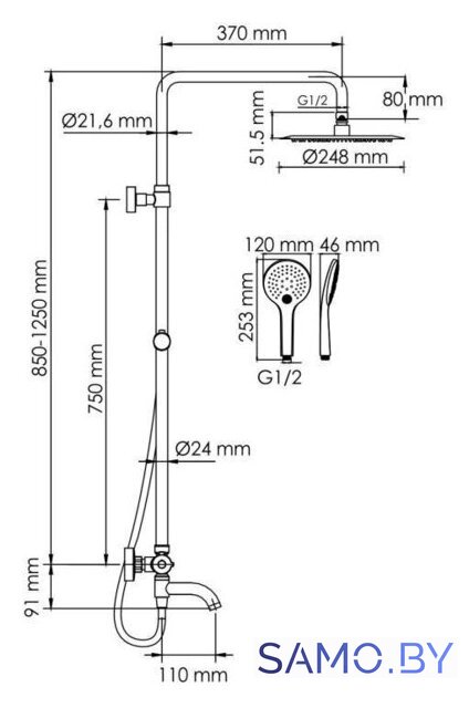 Душевая система  Wasserkraft A288.258.078.BM Thermo - Изображение №3 — Интернет-магазин samo.by