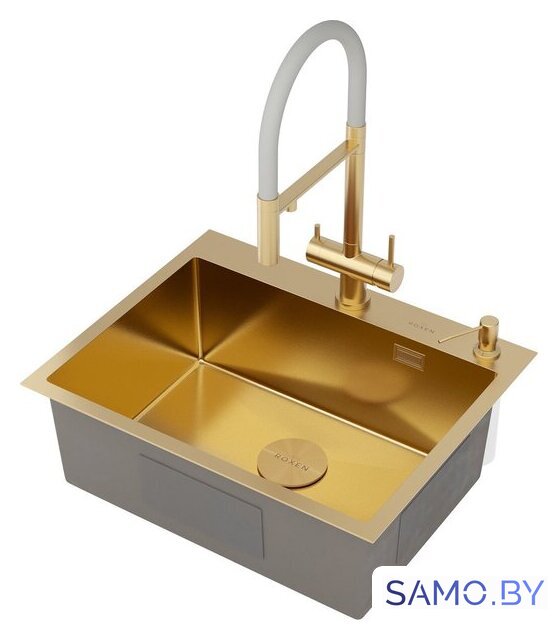 Кухонная мойка Roxen Simple 560220-60G-V золото/текстурная PVD покрытие (с коландером и дозатором) - Изображение №10 — Интернет-магазин samo.by