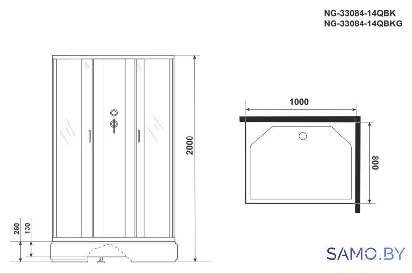 Душевой уголок Niagara NG-33084-14QBK 100x80x215 (матовое стекло) - Изображение №4 — Интернет-магазин samo.by