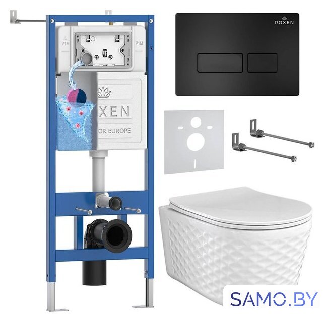 Унитаз подвесной Roxen Vine Tornado в комплекте с инсталляцией StounFix Dual Fresh 6 в 1 979001 (кнопка: черный матовый) - Изображение №1 — Интернет-магазин samo.by