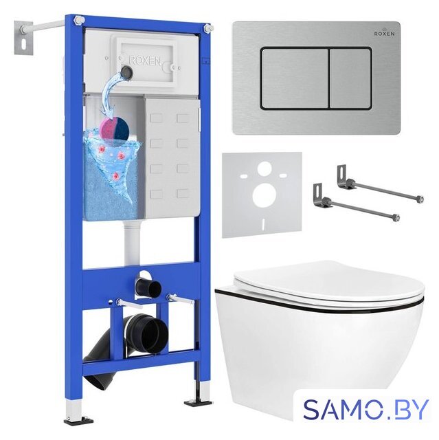Унитаз подвесной Roxen Antares Black в комплекте с инсталляцией StounFix Dual Fresh 6 в 1 968427 (кнопка: сатин) - Изображение №1 — Интернет-магазин samo.by