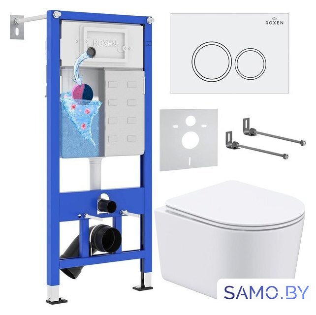 Унитаз подвесной Roxen Simple Compact в комплекте с инсталляцией StounFix Dual Fresh 6 в 1 906789 (кнопка: белый глянец) - Изображение №1 — Интернет-магазин samo.by