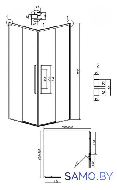 Душевой уголок Grossman Galaxy 90x90x195 300.K33.01.9090.10.00 (хром/прозрачное стекло) - Изображение №11 — Интернет-магазин samo.by