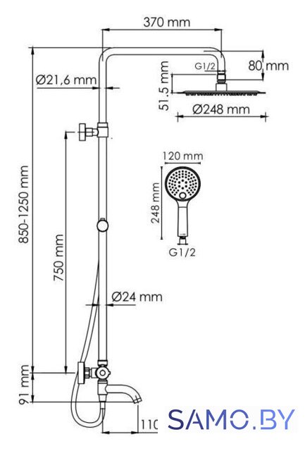 Душевая система  Wasserkraft A188.208.207.PG Thermo - Изображение №3 — Интернет-магазин samo.by