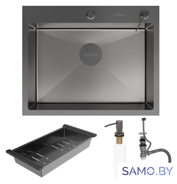 Кухонная мойка Roxen Simple 560220-60B-V графит/текстурная PVD покрытие (с коландером и дозатором) - Изображение №9 — Интернет-магазин samo.by