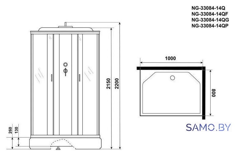 Душевой уголок Niagara NG-33084-14QF 100x80x215 (матовое стекло) - Изображение №4 — Интернет-магазин samo.by