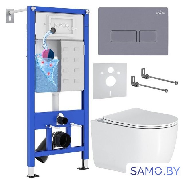 Унитаз подвесной Roxen Vortex в комплекте с инсталляцией StounFix Dual Fresh 6 в 1 966868 (кнопка: серый гранит) - Изображение №1 — Интернет-магазин samo.by