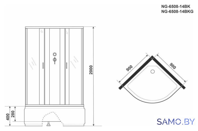 Душевая кабина Niagara NG-6508-14BKG 90x90x200 - Изображение №4 — Интернет-магазин samo.by