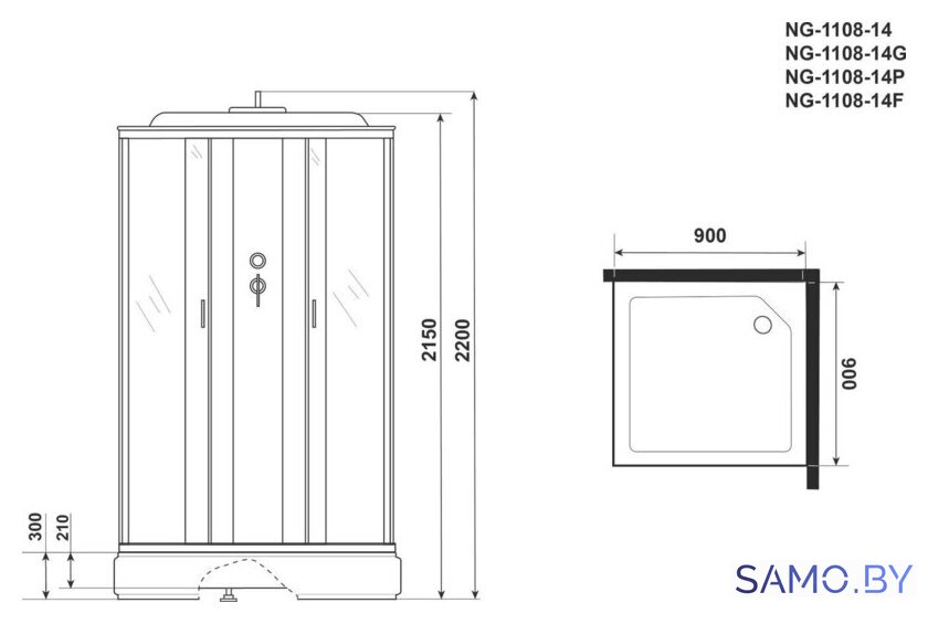 Душевая кабина Niagara NG-1108-14G 90x90x215 (матовое стекло) - Изображение №3 — Интернет-магазин samo.by