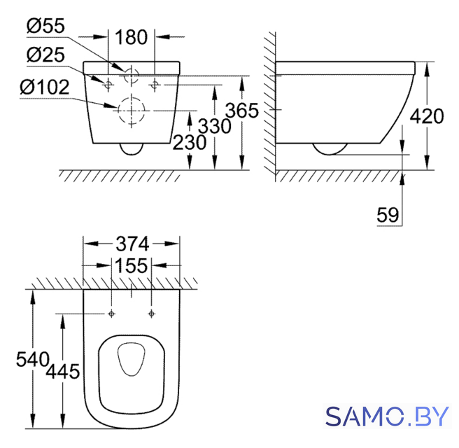 Унитаз подвесной Grohe Euro 39328000 (без сиденья) - Изображение №4 — Интернет-магазин samo.by