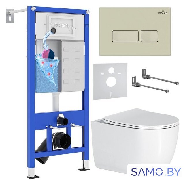 Унитаз подвесной Roxen Vortex в комплекте с инсталляцией StounFix Dual Fresh 6 в 1 966745 (кнопка: бежевый) - Изображение №1 — Интернет-магазин samo.by