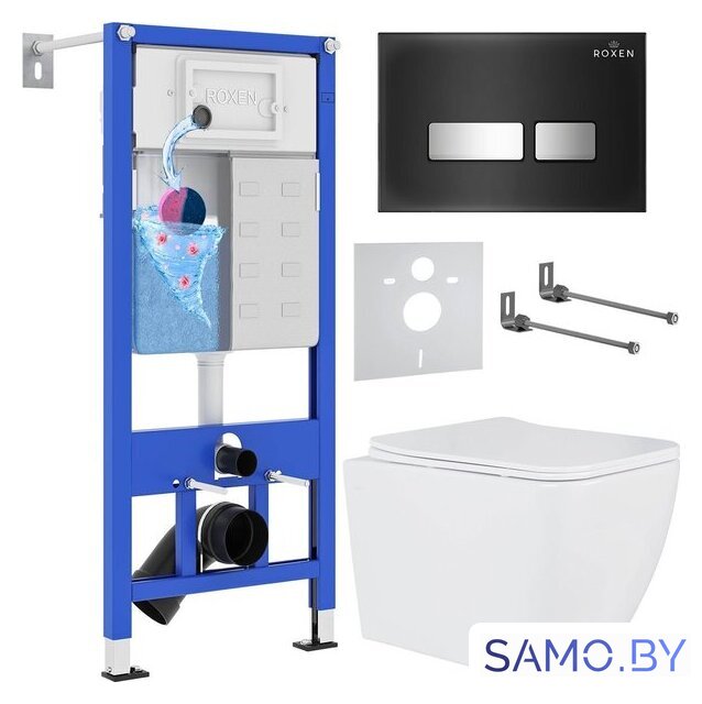 Унитаз подвесной Roxen Cube One Rimless 6 в 1 StounFix Dual Fresh 646038 (чёрное стекло) - Изображение №1 — Интернет-магазин samo.by