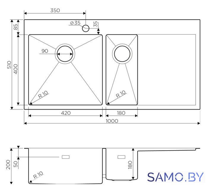 Кухонная мойка Omoikiri Akisame 100-2-IN-L - Изображение №2 — Интернет-магазин samo.by
