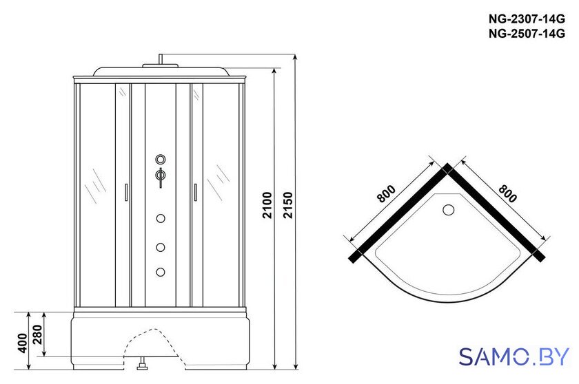 Душевая кабина Niagara NG-2307-14G 80x80x215 (матовое стекло) - Изображение №3 — Интернет-магазин samo.by