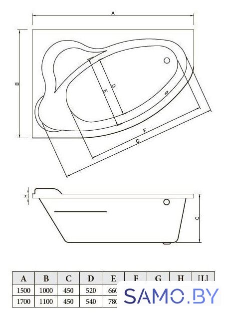 Ванна Bonito Home Rosa 150x100R (с ножками) - Изображение №3 — Интернет-магазин samo.by