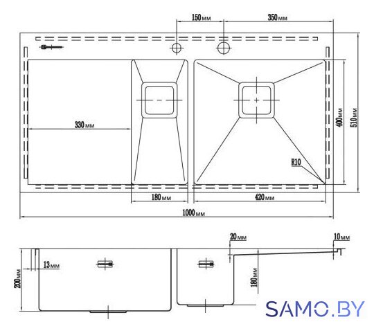 Кухонная мойка Omoikiri Akisame 100-2-LG-L [4993089] - Изображение №2 — Интернет-магазин samo.by