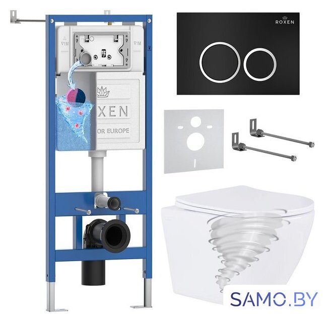 Унитаз подвесной Roxen Antares Tornado Long в комплекте с инсталляцией StounFix Dual Fresh 6 в 1 868424 (кнопка: черный матовая) - Изображение №1 — Интернет-магазин samo.by