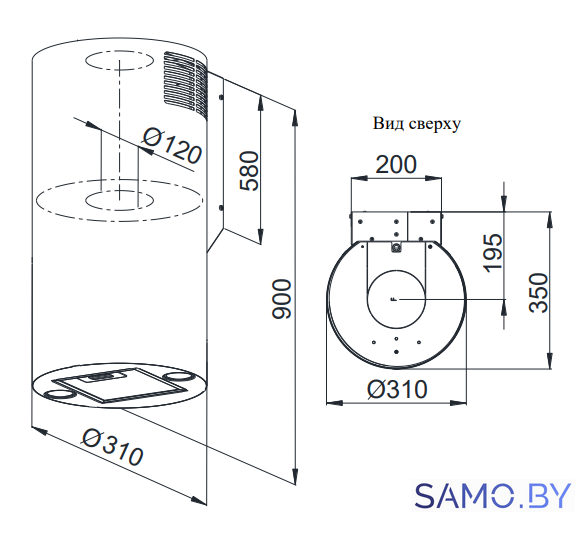 Кухонная вытяжка Weissgauff Tubus 900 PB BL - Изображение №2 — Интернет-магазин samo.by