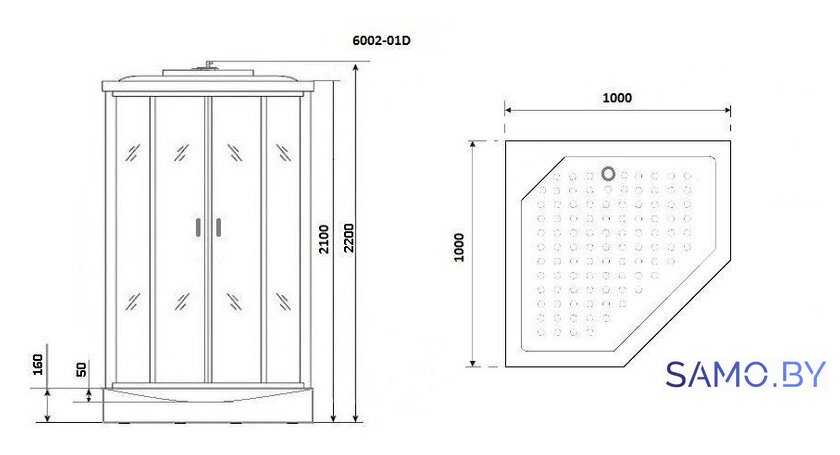 Душевая кабина Niagara NG-6002-01D 100x100x210 (прозрачное стекло) - Изображение №2 — Интернет-магазин samo.by