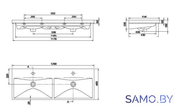 Умывальник CeraStyle Elite VB032B52T00 - Изображение №2 — Интернет-магазин samo.by