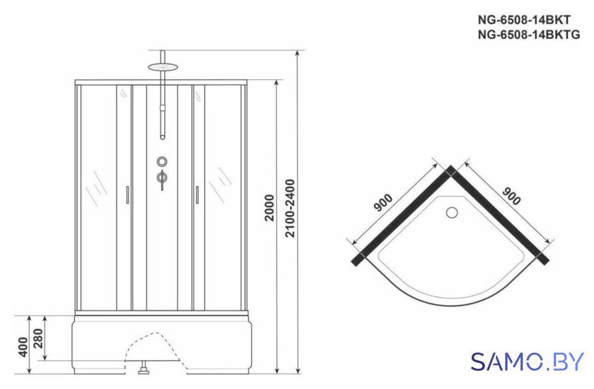 Душевая кабина Niagara NG-6508-14BKTG 90x90x210 - Изображение №5 — Интернет-магазин samo.by