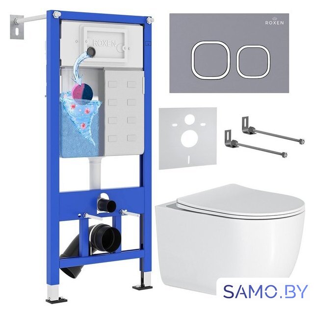 Унитаз подвесной Roxen Vortex в комплекте с инсталляцией StounFix Dual Fresh 6 в 1 966439 (кнопка: серый бетон) - Изображение №1 — Интернет-магазин samo.by