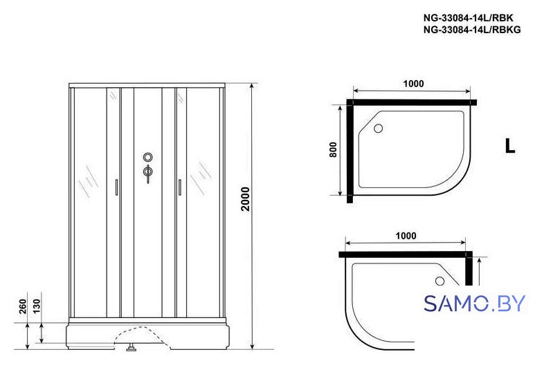 Душевая кабина Niagara NG-33084-14RBKG 100x80 (матовое стекло) - Изображение №4 — Интернет-магазин samo.by