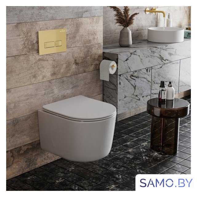 Унитаз подвесной Roxen Simple compact в комплекте с инсталляцией StounFix Dual Fresh 6 в 1 968084 (кнопка: брашированное золото) - Изображение №8 — Интернет-магазин samo.by