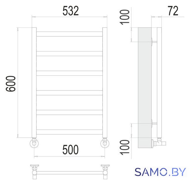 Полотенцесушитель TERMINUS Аврора П6 500x600 (оружейная сталь) - Изображение №2 — Интернет-магазин samo.by