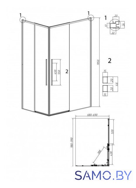 Душевой уголок Grossman Galaxy 100x70x195 300.K33.01.1070.21.10 (черный матовый/тонированное стекло) - Изображение №11 — Интернет-магазин samo.by