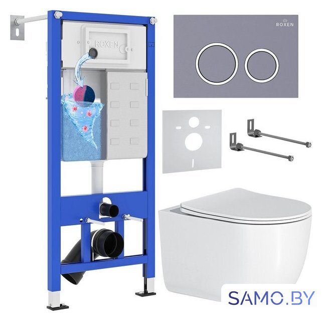 Унитаз подвесной Roxen Vortex в комплекте с инсталляцией StounFix Dual Fresh 6 в 1 966175 (кнопка: серый бетон) - Изображение №1 — Интернет-магазин samo.by