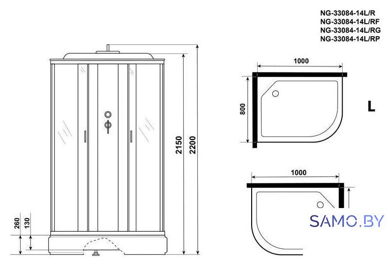 Душевая кабина Niagara NG-33084-14RF 100x80 (матовое стекло) - Изображение №4 — Интернет-магазин samo.by