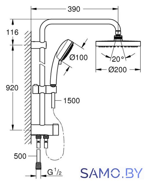 Душевая система  Grohe New Tempesta Cosmopolitan System 200 26453001 - Изображение №5 — Интернет-магазин samo.by