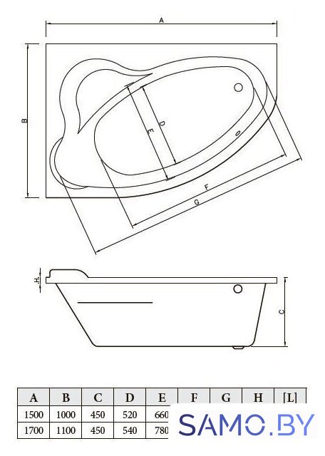 Ванна Bonito Home Rosa 150x100 L BH-RA-101-150L/St+BH-RA-150L/P (с ножками и экраном) - Изображение №3 — Интернет-магазин samo.by