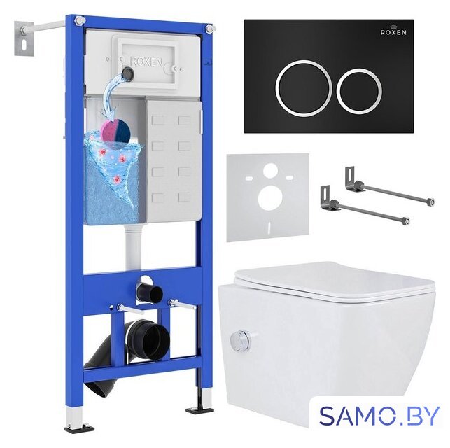 Унитаз подвесной Roxen Cube Bidet One Rimless 6 в 1 StounFix Dual Fresh 508149 (кнопка: черный матовый) - Изображение №1 — Интернет-магазин samo.by