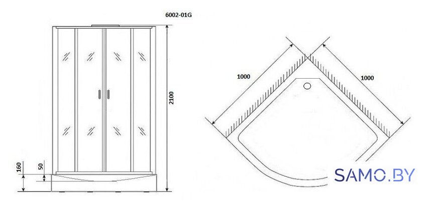 Душевая кабина Niagara NG-6002-01G 100x100x210 (прозрачное стекло) - Изображение №2 — Интернет-магазин samo.by