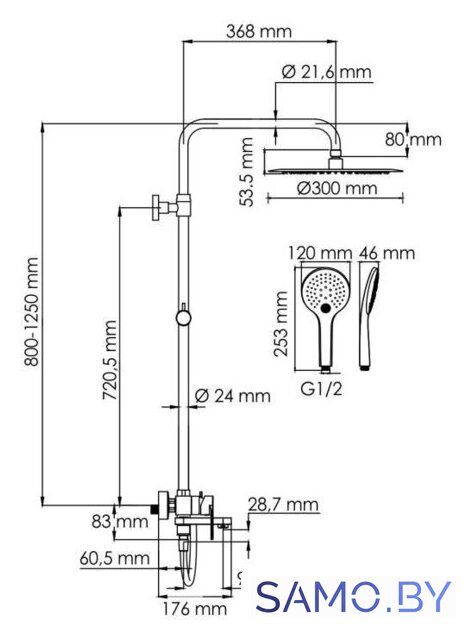 Душевая система  Wasserkraft A174.160.078.CB - Изображение №3 — Интернет-магазин samo.by