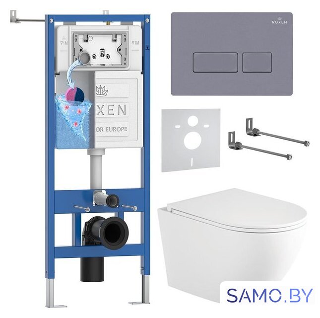 Унитаз подвесной Roxen Antares Tornado Long в комплекте с инсталляцией StounFix Dual Fresh 6 в 1 868417 (кнопка: серый бетон матовая) - Изображение №1 — Интернет-магазин samo.by
