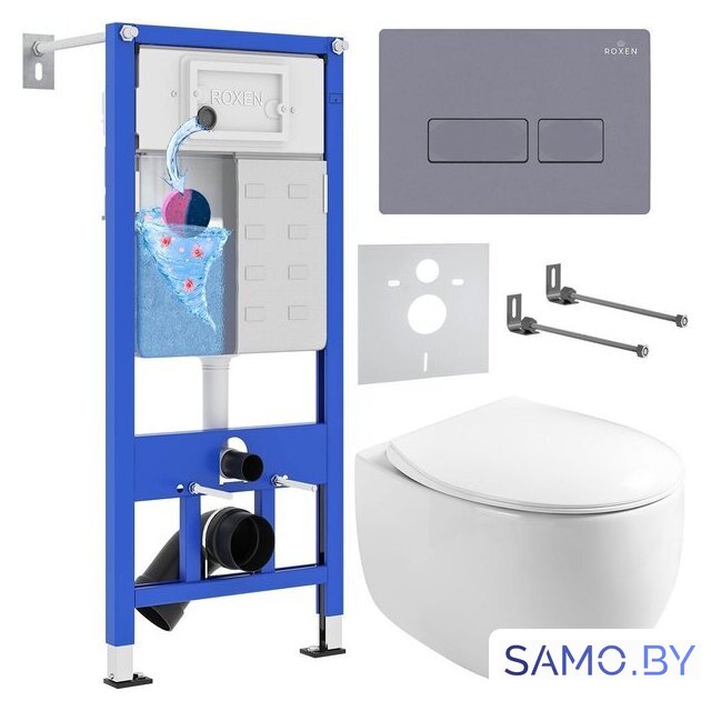 Унитаз подвесной Roxen Egg в комплекте с инсталляцией StounFix Dual Fresh 6 в 1 966842 (кнопка: серый гранит) - Изображение №1 — Интернет-магазин samo.by